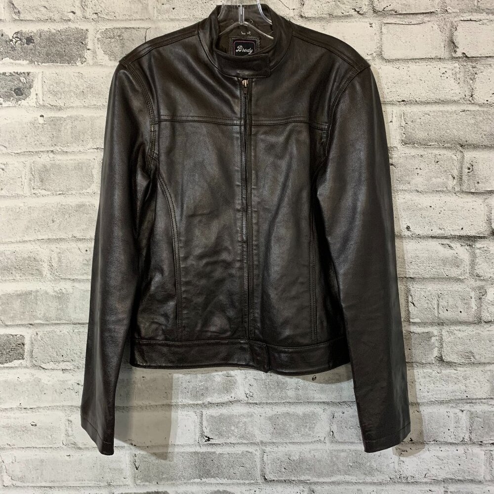 Brody Y2K Leather Moto Bomber Biker Jacket Women's Small Black Motorcycle Retro